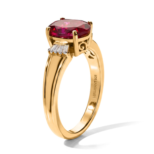 LUXURIANT - AAA Lab Grown Rubin, Weißer Diamant Ring 925 Silber Gold (Größe 21.00) ca. 2,77 ct