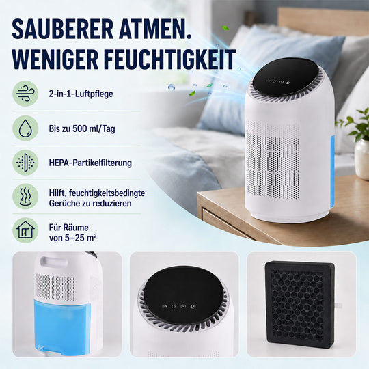 LIVMORE 2-in-1 Luftentfeuchter und Luftreiniger mit HEPA-Filter, 0,7L Wassertank, Grau