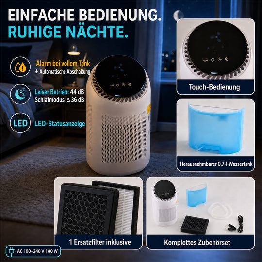 LIVMORE 2-in-1 Luftentfeuchter und Luftreiniger mit HEPA-Filter, 0,7L Wassertank, Grau