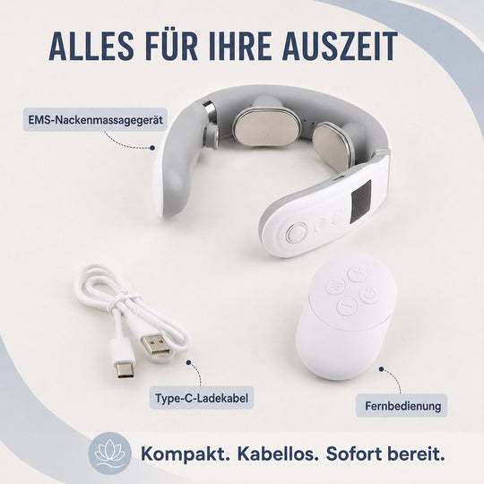 LIVMORE EMS-Nackenmassagegerät mit 10 Massagemodi und 16 Intensitätsstufen, USB-C-Ladeanschluss, 15 x 14 x 4 cm, Weiß
