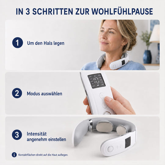 LIVMORE EMS-Nackenmassagegerät mit 10 Massagemodi und 16 Intensitätsstufen, USB-C-Ladeanschluss, 15 x 14 x 4 cm, Weiß