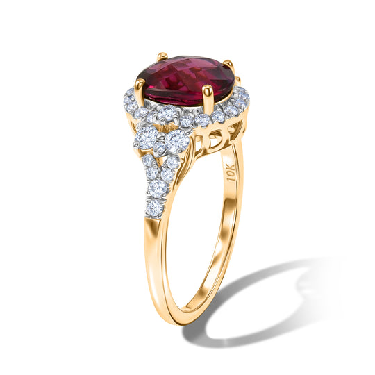LUXURIANT (10-16 Werktage Lieferzeit) 3 ct. AAA Farbwechsel Granat und Labor Diamant Ring in 417 Gold