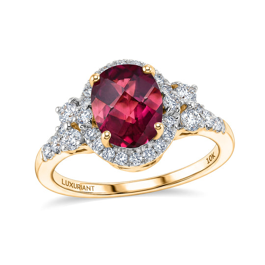 LUXURIANT (10-16 Werktage Lieferzeit) 3 ct. AAA Farbwechsel Granat und Labor Diamant Ring in 417 Gold