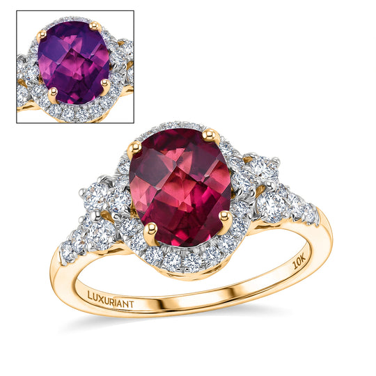 LUXURIANT (10-16 Werktage Lieferzeit) 3 ct. AAA Farbwechsel Granat und Labor Diamant Ring in 417 Gold