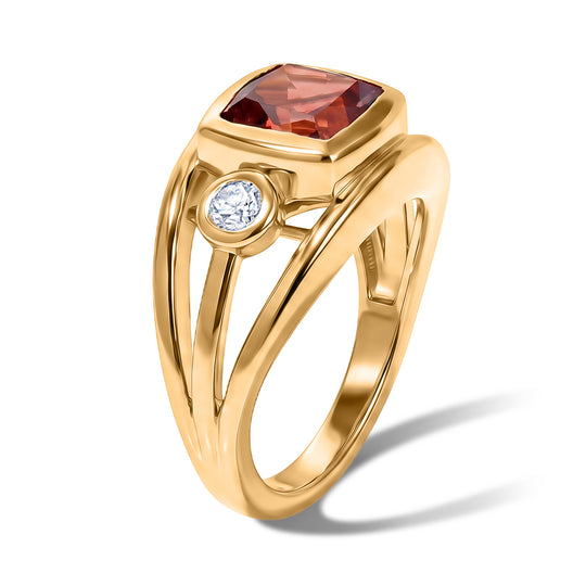 EVER TRUE Lab Grown Padparadscha-Saphir, Weißer Zirkon Ring 950 Kupfer (Größe 17.00) ca. 3,88 ct