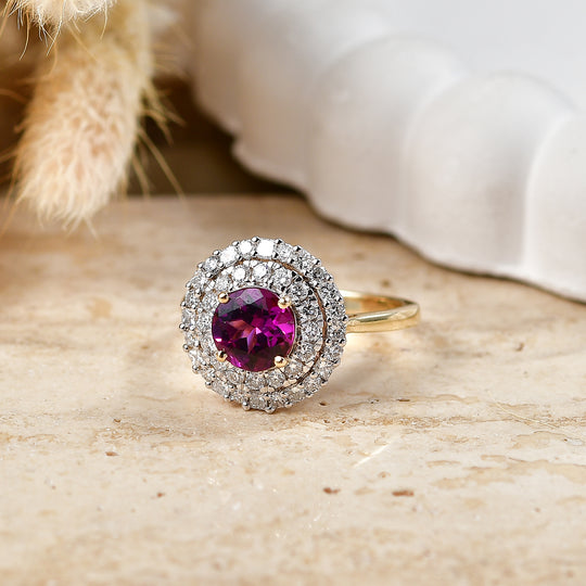 LUXURIANT (10-16 Werktage Lieferzeit) 2,27 ct. AAA Radiant Ember Granat und Labor Diamant Ring in 417 Gold
