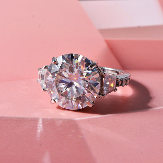 D'Joy Moissanit Ring 925 Silber Rhodiniert (Größe 21.00) ca. 11,59 ct