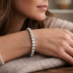 D'Joy Moissanit (Rund) Armband ca. 19 cm 925 Silber Rhodiniert ca. 18.09 ct