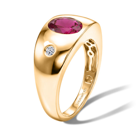 LUXURIANT - AAA Lab Grown Rubin, Weißer Zirkon Ring 925 Silber Gold (Größe 19.00) ca. 1,80 ct