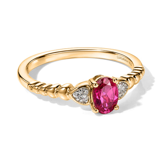 LUXURIANT - AAA Lab Grown Rubin, Weißer Zirkon Ring 925 Silber Gold (Größe 19.00) ca. 0,72 ct