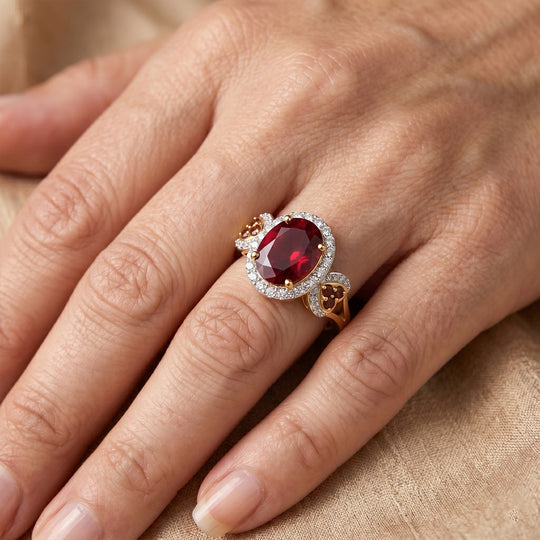 LUXURIANT - AAA Lab Grown Rubin, Mosambik Granat Ring 925 Silber Gold (Größe 20.00) ca. 3,32 ct
