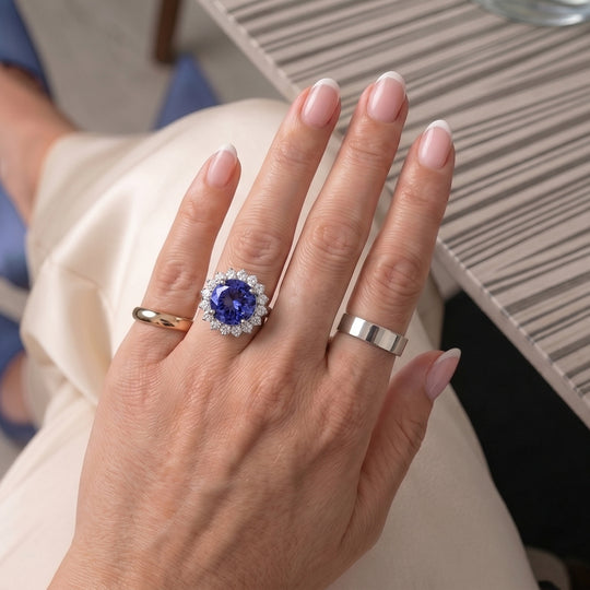 Rhapsody AAAA Tansanit, Weißer Diamant Ring 950 Platin (Größe 17.00) (10-16 Werktage Lieferzeit) ca. 4,97 ct