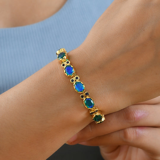 D'Joy Pfau Quarz Triplette, Iolit Armband ca. 19 cm 925 Silber 750 Gelbgold vermeil ca. 19,88 ct.