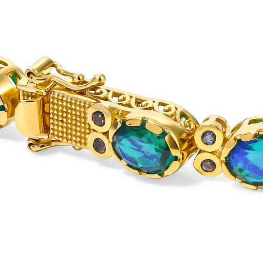 D'Joy Pfau Quarz Triplette, Iolit Armband ca. 19 cm 925 Silber 750 Gelbgold vermeil ca. 19,88 ct.