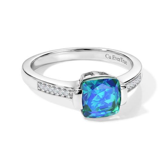 EVER TRUE Pfau Quarz Triplette, Weißer Zirkon Ring 950 Kupfer (Größe 21.00) ca. 1,08 ct