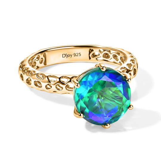 D'Joy Pfau Quarz Triplette Ring 925 Silber 750 Vergoldet (Größe 18.00) ca. 3,93 ct