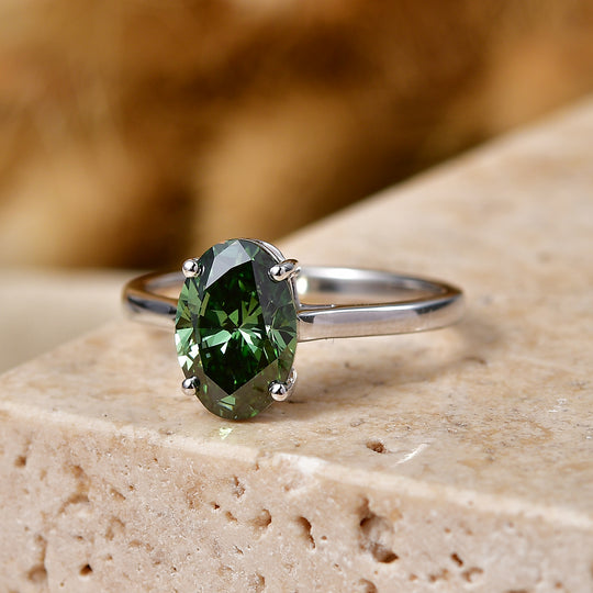 LUXURIANT (10-16 Werktage Lieferzeit) 2 ct. VS-EF grüner Labor Diamant Ring in 417 Weißgold