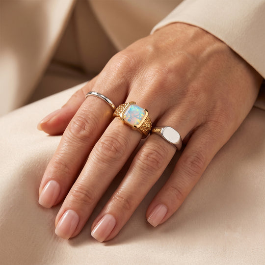 D'Joy AA Natürlicher, äthiopischer Welo Opal Ring 925 Silber 750 Gelbgold vermeil (Größe 19.00) ca. 1,46 ct