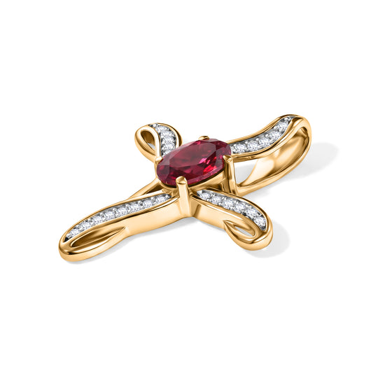 LUXURIANT - AAA Lab Grown Rubin, Weißer Zirkon Anhänger 925 Silber Gold ca. 0,83 ct.