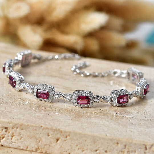 D'Joy AA Farbwechsel Granat, Moissanit AGI zertifiziert Armband ca. 20 cm 925 Silber Rhodiniert ca. 8,33 ct.