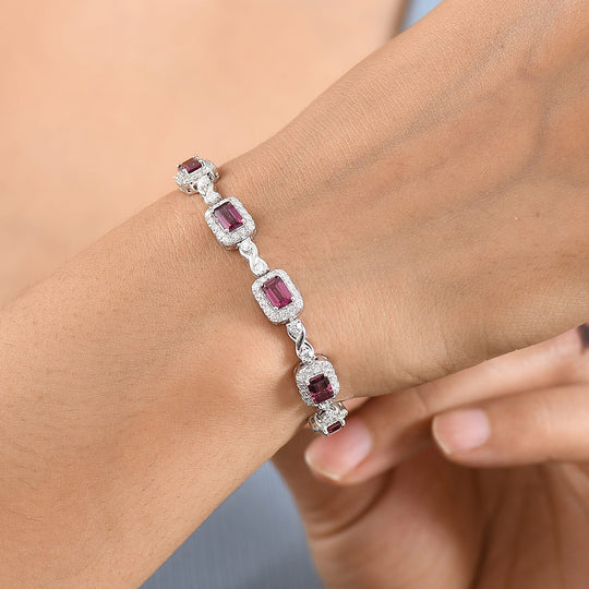 D'Joy AA Farbwechsel Granat, Moissanit AGI zertifiziert Armband ca. 20 cm 925 Silber Rhodiniert ca. 8,33 ct.