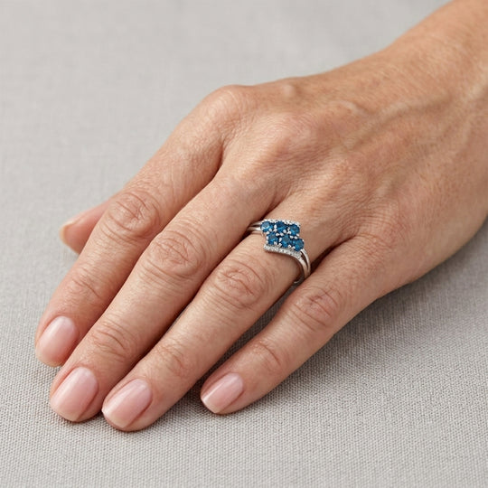 D'Joy Neon Apatit und Diamant Ring, 925 Silber platiniert - 0,80 ct.
