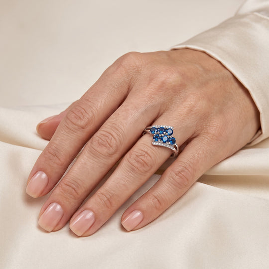 D'Joy Natürlicher Neon-Apatit, Weißer Diamant Ring 925 Silber Platiniert (Größe 17.00) ca. 0,80 ct