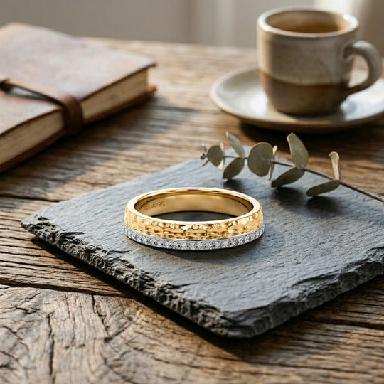 LUXURIANT SI-GH Labor Diamant Ring, 925 Silber 750 Gelbgold Vermeil - 0,15 ct