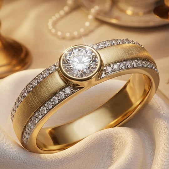 LUXURIANT SGL zertifizierter SI-GH Labor Diamant Ring, 925 Silber 750 Gelbgold Vermeil - 0,51 ct.