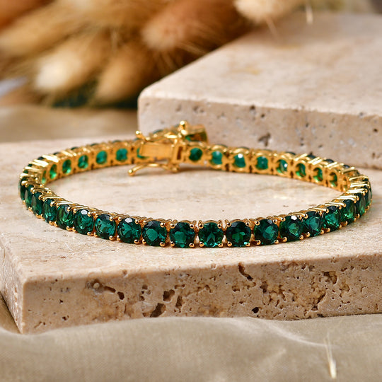 LUXURIANT AAA Labor Smaragd 19cm Eternity Armband, 925 Silber 750 Gelbgold Vermeil - 17 ct.