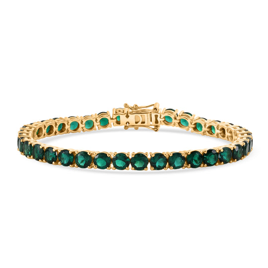 LUXURIANT AAA Labor Smaragd 19cm Eternity Armband, 925 Silber 750 Gelbgold Vermeil - 17 ct.