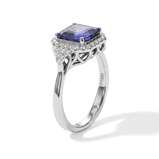 Rhapsody AAAA Tansanit, Weißer Diamant Ring 950 Platin (Größe 17.00) (10-16 Werktage Lieferzeit) ca. 4,02 ct