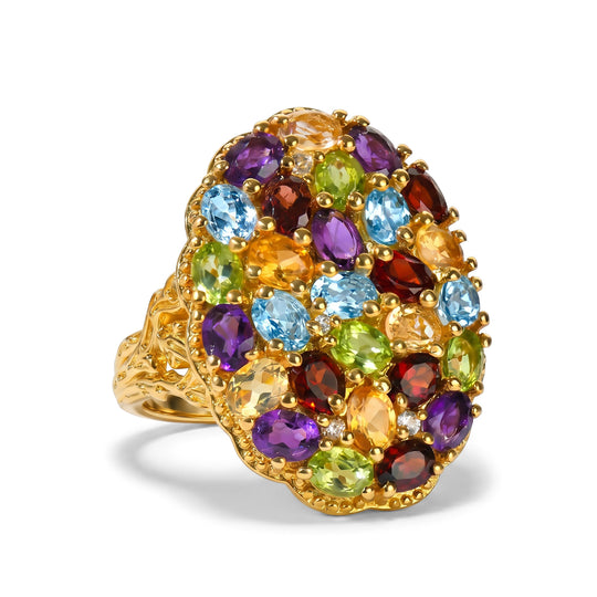 EverTrue Multi-Edelstein und Zirkon Cluster Cocktail Ring, Bronze mit Gelbgold E-Bechichtung - 5,53 ct.