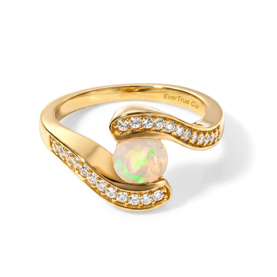 EVER TRUE AA Natürlicher, äthiopischer Welo Opal, Weißer Zirkon Ring 950 Kupfer (Größe 16.00) ca. 0,80 ct