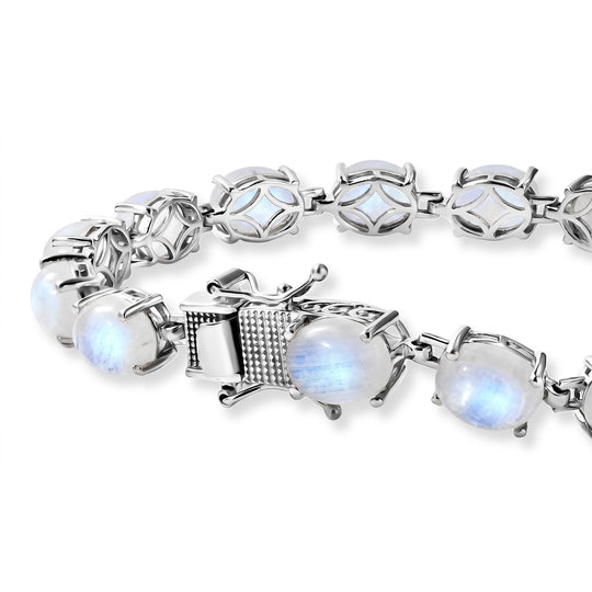 D'Joy Regenbogen Mondstein Armband ca. 20 cm 925 Silber Rhodiniert ca. 53,55 ct.
