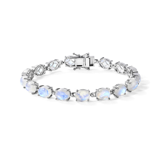 D'Joy Regenbogen Mondstein Armband ca. 20 cm 925 Silber Rhodiniert ca. 53,55 ct.