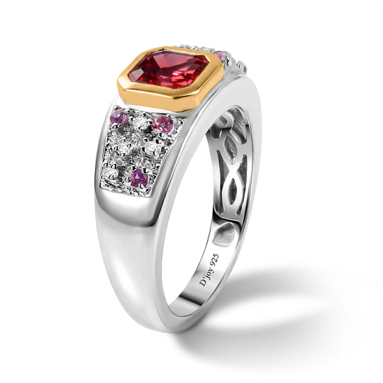 D'Joy Lab Grown Padparadscha-Saphir Ring 925 Silber Rhodiniert und 750 Gelbgold Vermeil (Größe 21.00) ca. 1,74 ct