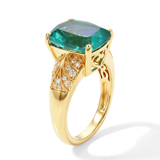 EVER TRUE Pfau Quarz Triplette, Weißer Zirkon Ring 950 Kupfer (Größe 18.00) ca. 5,91 ct