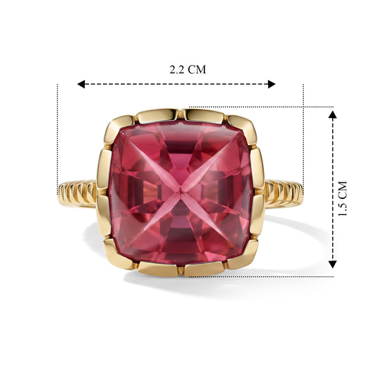 SEHR SELTENE Zuckerhut-Schliff Lab Grown Padparadscha-Saphir Ring 925 Silber 750 Gelbgold vermeil (Größe 17.00) ca. 13.39 ct