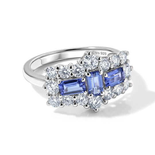 D'Joy AA Tansanit, Moissanit Ring 925 Silber Rhodiniert (Größe 19.00) ca. 1,94 ct