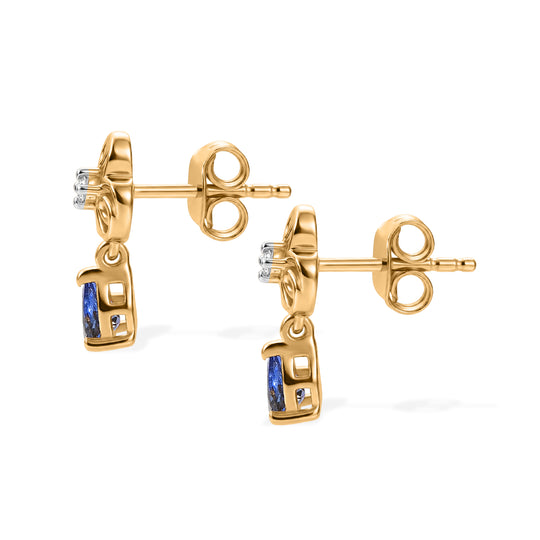 D'Joy AA Tansanit und Diamant Ohrringe, 925 Silber 750 Gelbgold Vermeil - 0,45 ct.