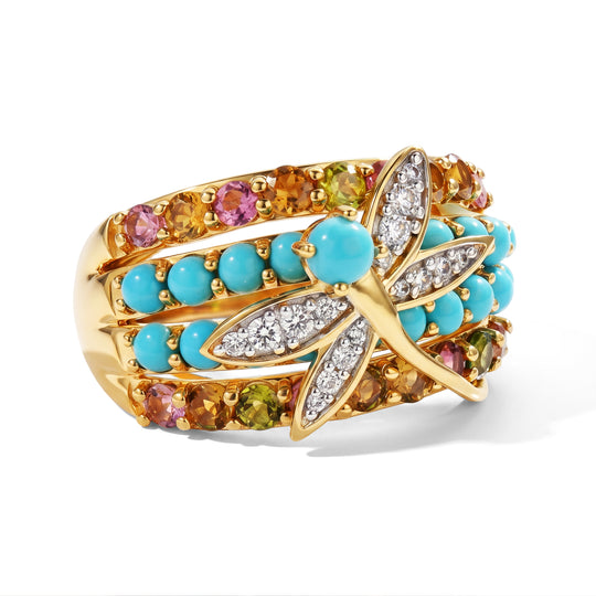 GP Trionfo Kollektion - AA Lagunen-Türkis Ring 925 Silber 750 Gelbgold vermeil (Größe 21.00) ca. 3.17 ct