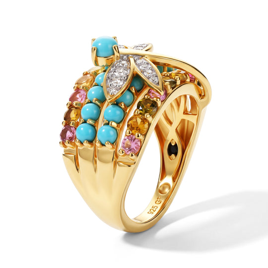 GP Trionfo Kollektion - AA Lagunen-Türkis Ring 925 Silber 750 Gelbgold vermeil (Größe 19.00) ca. 3.17 ct