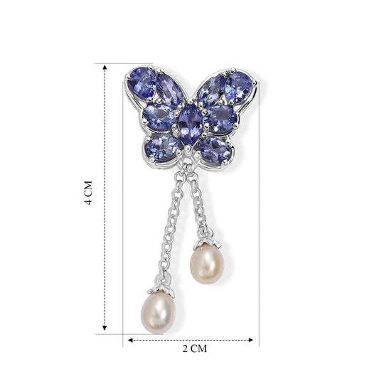 D'Joy Süßwasser Perle (7x5 mm), Tansanit Ohrringe 925 Silber Rhodiniert
