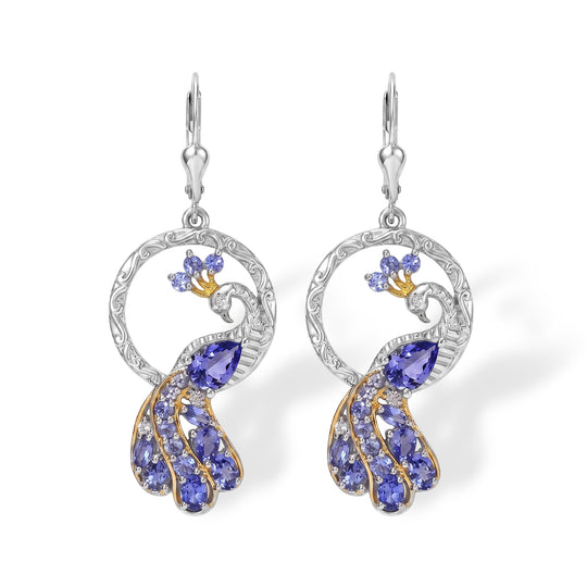 D'Joy Tansanit Ohrringe, 925 Silber rhodiniert und 750 Gelbgold Vermeil - 3,95 ct.