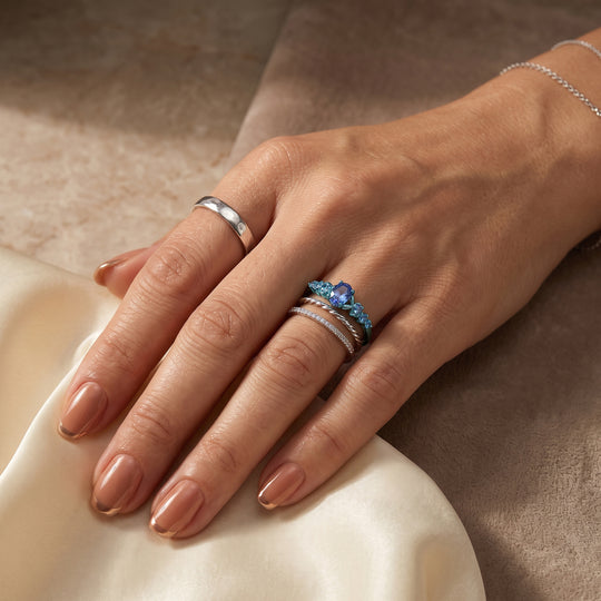 D'Joy Tansanit, Moissanit Ring 925 Silber Ion Blau Beschichtung (Größe 18.00) ca. 0,54 ct