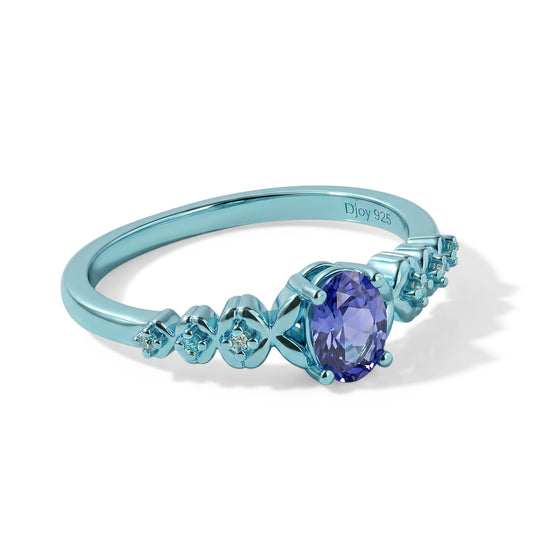 D'Joy Tansanit, Moissanit Ring 925 Silber Ion Blau Beschichtung (Größe 18.00) ca. 0,54 ct