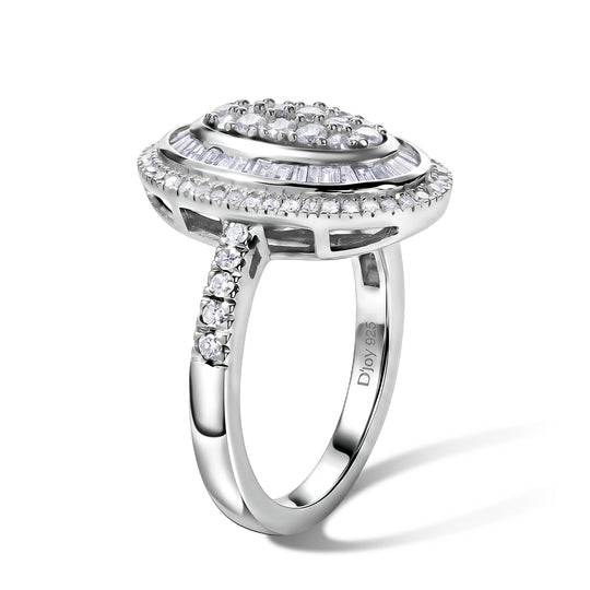 D'Joy Weißer Diamant Ring 925 Silber Rhodiniert (Größe 19.00) ca. 1,00 ct