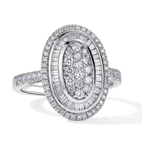 D'Joy Weißer Diamant Ring 925 Silber Rhodiniert (Größe 19.00) ca. 1,00 ct