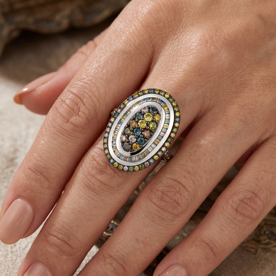 D'Joy Natürlicher Champagner Diamant, Grüner Diamant Ring 925 Silber Rhodiniert (Größe 18.00) ca. 1,01 ct